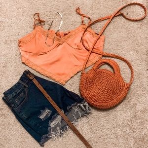 SOLD Forever 21 Orange Bandana Crop Top with Lace Trim